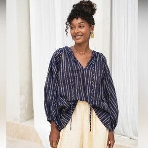 Daughters of India Poet Blouse in Sapphire XL